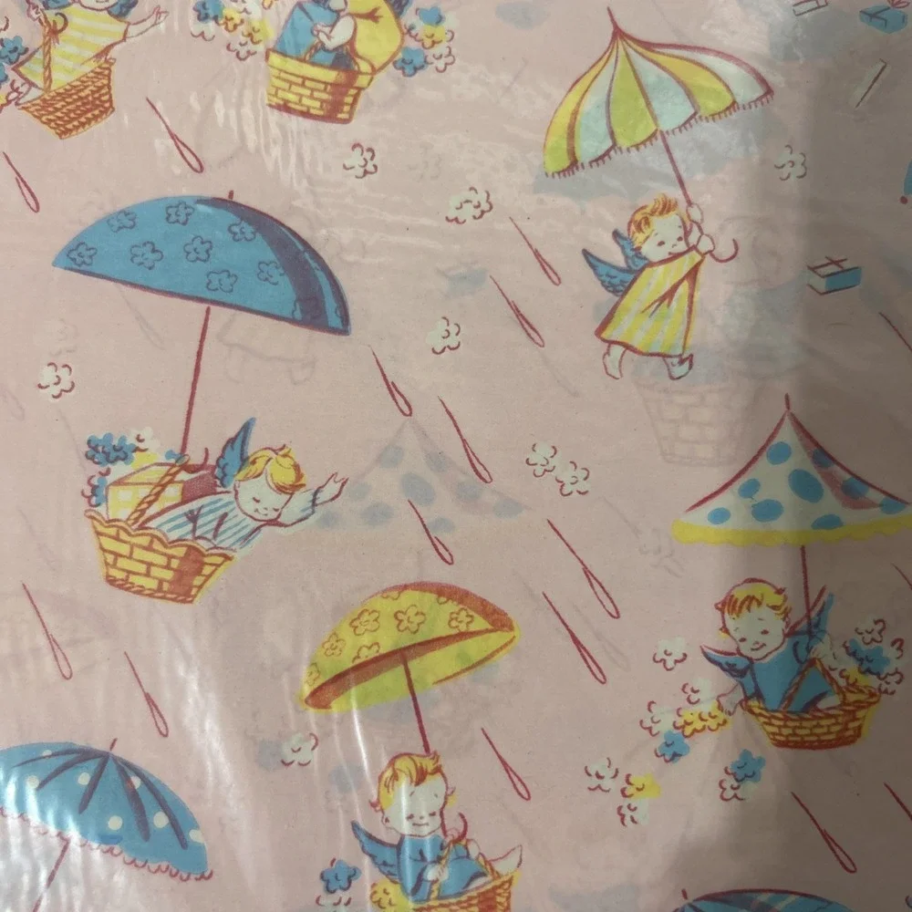 VINTAGE WRAPPING PAPER- NEW BABY, BABY SHOWER, CHILD GIFT, 7 Packs Dennison